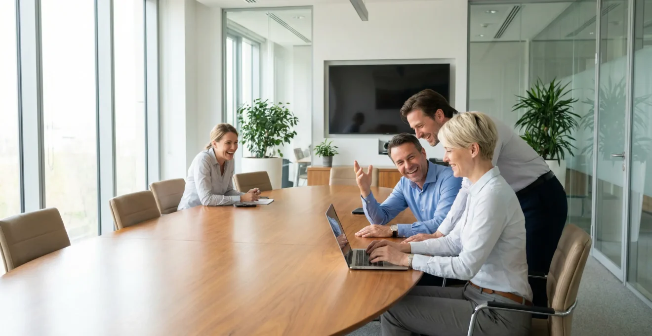 Réunion CSE avec élus en discussion animée autour d'une table ovale