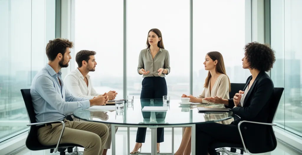 Réunion CSE en salle de conférence avec élus en discussion active