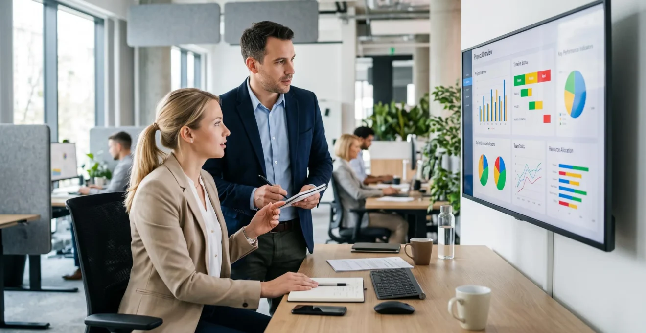 Gestionnaire de paie et manager examinant un tableau de collecte de variables